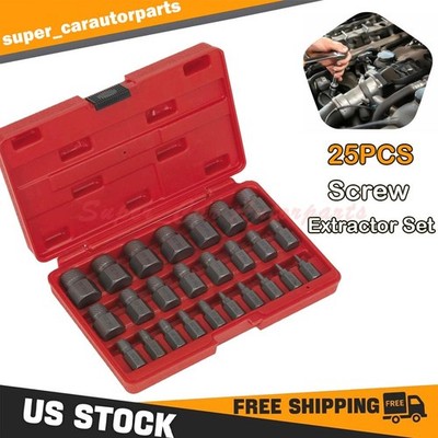 Multi-Spline Screw Extractor Set Hex Head Bit Socket Wrench Bolt Remover 25Pcs