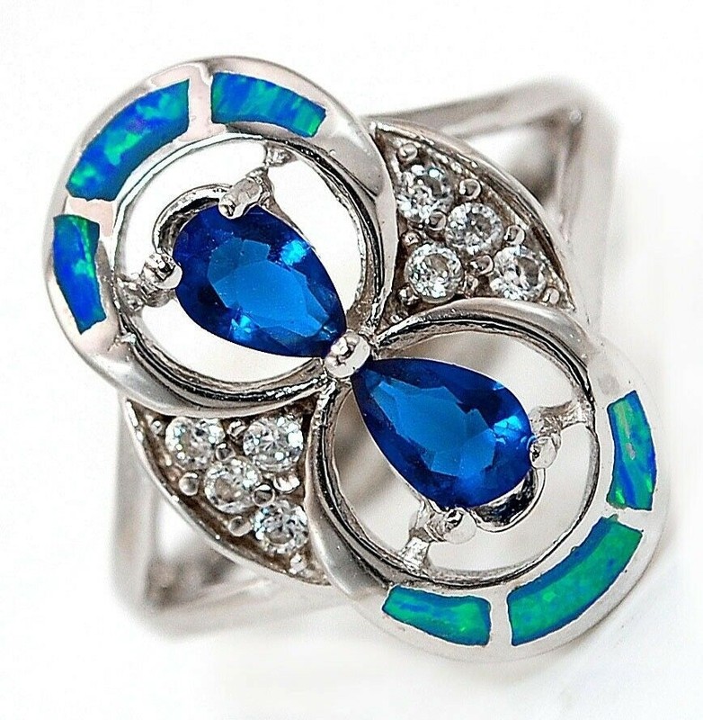 Australian Opal Inlay 925 Solid Sterling Silver Ring Jewelry Sz 6 AT3
