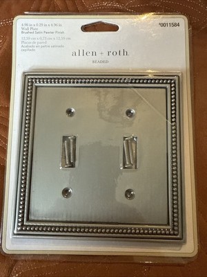 allen + Roth double  Beaded Wall Plate Brushed Satin Pewter Finish Two Gang