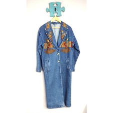Vintage Southwestern Denim Cowgirl Duster Long Ranch Trench Coat Western Wear