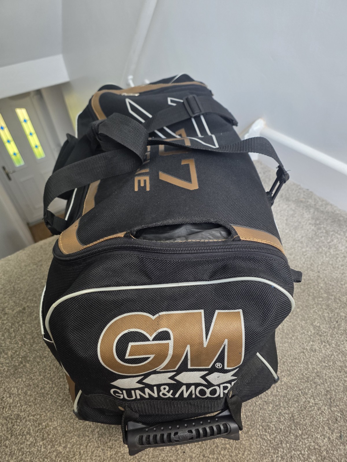 GM 707 Cricket Wheelie Bag Gold Black Gunn & Moore Large Holdall Storage Zips image 8