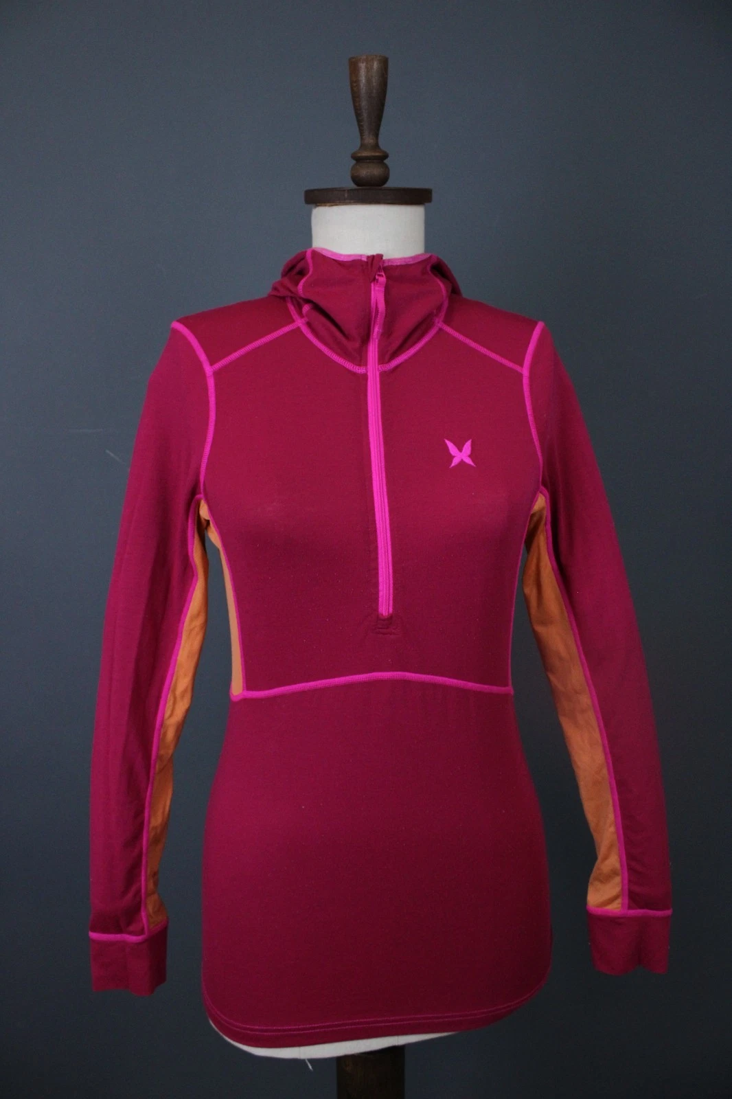 Montane Primino Multi Colorblock 1/2 Zip Hooded Base Layer Top Size S - M