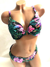 Victoria's Secret Black Tropical Padded Swim Bikini 2 Piece Set NWT
