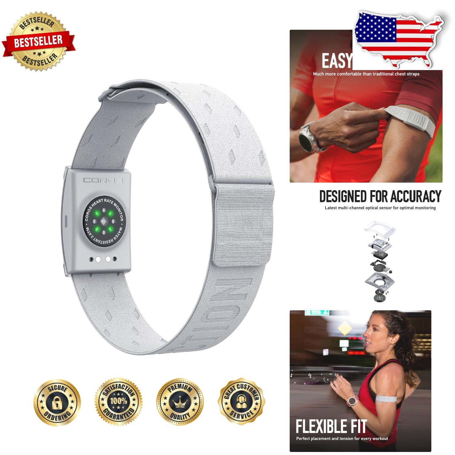 Coros Heart Rate Monitor Armband Bluetooth 38Hr Battery