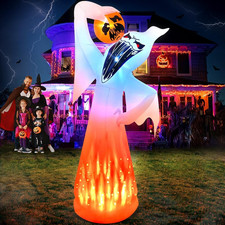 10 FT Halloween Inflatable Ghost with Pumpkin and Rotating Flame LEDs