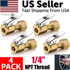 4 x Air Chuck Heavy Duty Open Flow Lock On Tire Chuck W/ Clip for Inflator Gauge