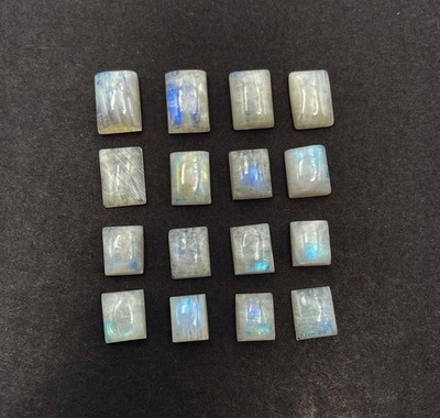Natural Rainbow Moonstone Rectangle Cabochon Lot 16 Pcs 8*10-10*14.50 MM 102 CT