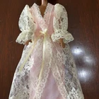 Vintage Barbie Doll 2 pc Handmade Sleepwear Nightgown and Robe Pink Silk w/ Lace