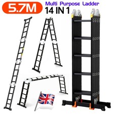 5.7M Folding Ladder Aluminium 20Step Ladder Multi Purpose Extendable Combination