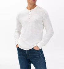 RAG & BONE Men's Long Sleeve Classic Flame Henley T-Shirt, White, Size M