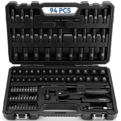 DISEN 94 PCS 1/4'' Drive Impact Socket Set, 1/4 94pcs Black Set 