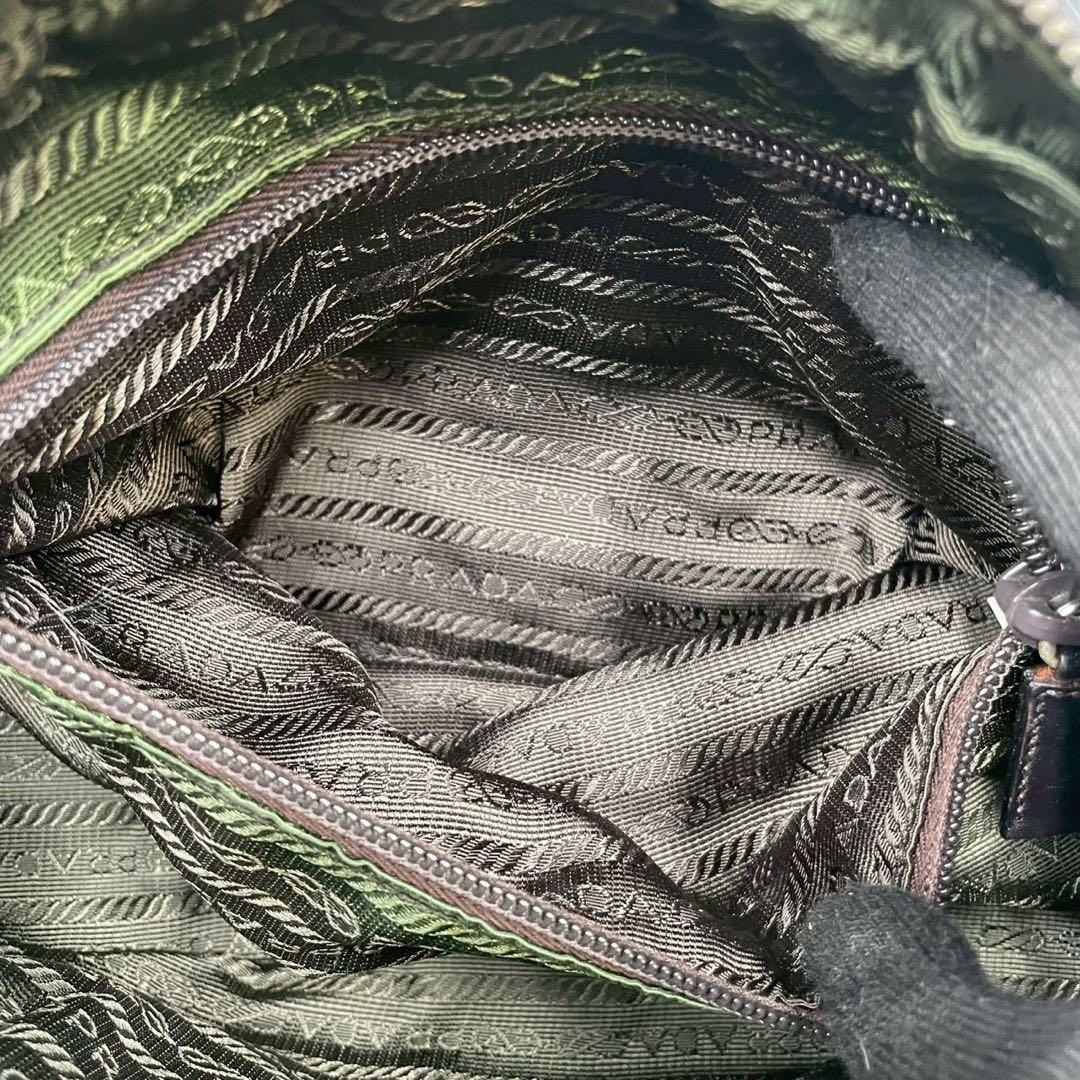 PRADA Women's Boston Bag Handbag Nylon Leather Khaki Red Used Authentic thumbnail 9