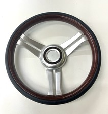 Isotta Oceano 350mm Black Leather Mahogany Boat Marine Steering Wheel New