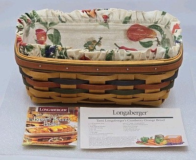 1998 Longaberger Vtg Baker's Bounty Basket W/ Fabric Liner