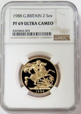 1988 GOLD GREAT BRITAIN 2 POUNDS SOVEREIGN PROOF COIN NGC PF 69 ULTRA CAMEO