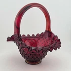 Vintage Fenton Ruby Hobnail Glass Basket
