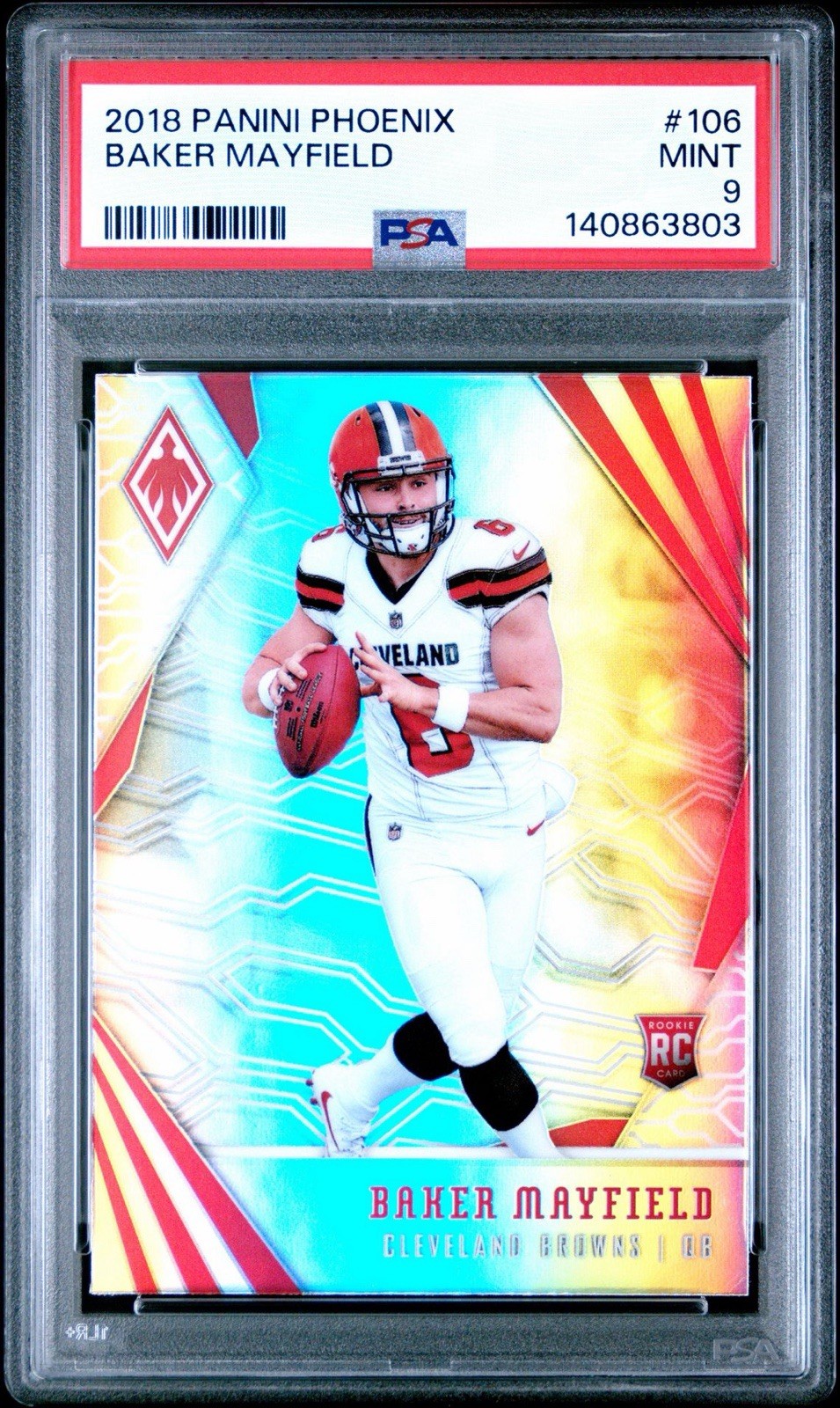 2018 Panini Phoenix Baker Mayfield Silver Rookie RC #106 PSA 9