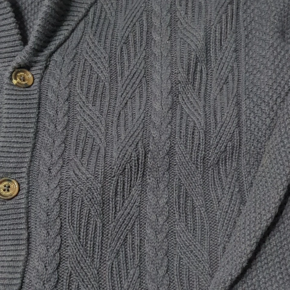 Men's Cardigan Sweater Grandpa Mr Rogers Cosby Preppy Navy Blue Neutral Cable XL - Image 3 of 4