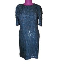 Vintage Mona Fashion 100% Silk Beaded Dress Women Size 14 Flawed Dark Romantic