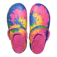 Crocs Tie Dyed Pink Faux Fur Lined Clogs Size Junior Size 6 Cute Girls Kids J6