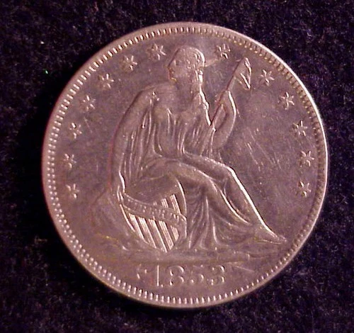1853 Rays & Arrows US Seated Liberty Half Dollar in Extra Fine Condition
