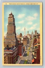 New York City NY, Park Avenue Chrysler Building Skyscrapers Linen c1943 Postcard