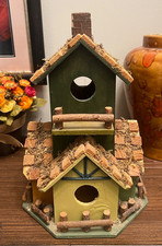 Bird House Indoor Outdoor 6 Hole 2 Story Room Log Wood Cedar 1 3/8" hole 12"x 9"