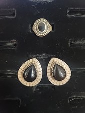 Black Onyx Ring Size 7 and Earrings Set 925 Sterling Silver
