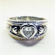 Size 10, Vintage sterling silver handmade ring, engagement ring with heart cz