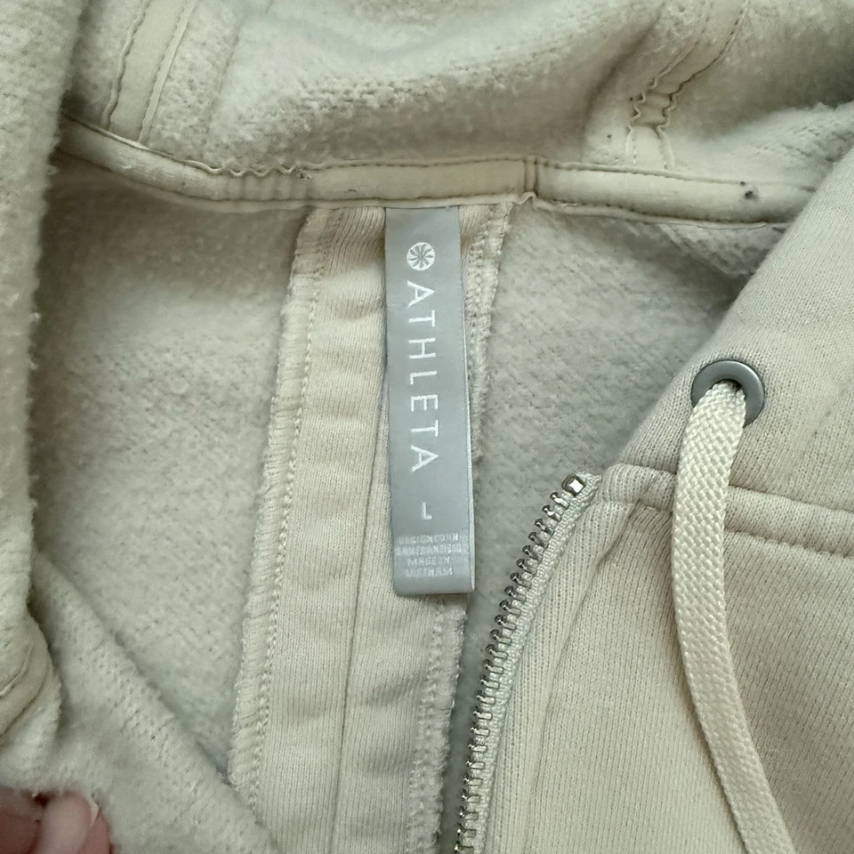 Chaqueta con Capucha Athleta Tenacity Plumero Cremallera Completa Longline Crema Grande Pesada Gruesa Foto 3 de 4