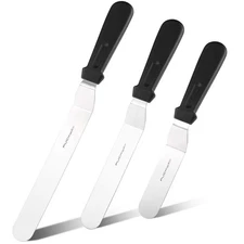 Offset Frosting Cake Knife set of 3 Black 6 8 & 10 Inch Angled Icing Spatula ...
