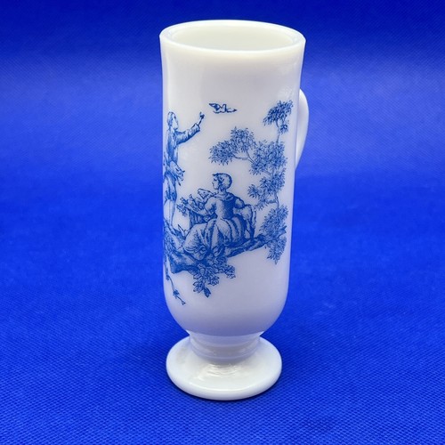 Vintage 5" Milk Glass With Blue Toile Victorian Design Footed Demitasse Cup Avon - Picture 5 of 8