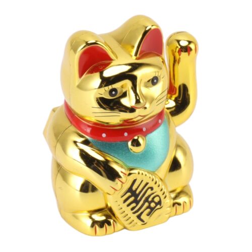 Solar Powered Waving Lucky Cat Gold Welcoming Waving Hand Paw Up Lucky Cat Gold - Afbeelding 1 van 24