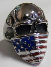 SKELETON HEAD USA BANDANA FLAG STAINLESS BIKER RING #526-S Fashion men women NEW