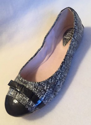Bloch Ballet Flats Grey Tweed Patent Black Toe Cap & Bow sz 32