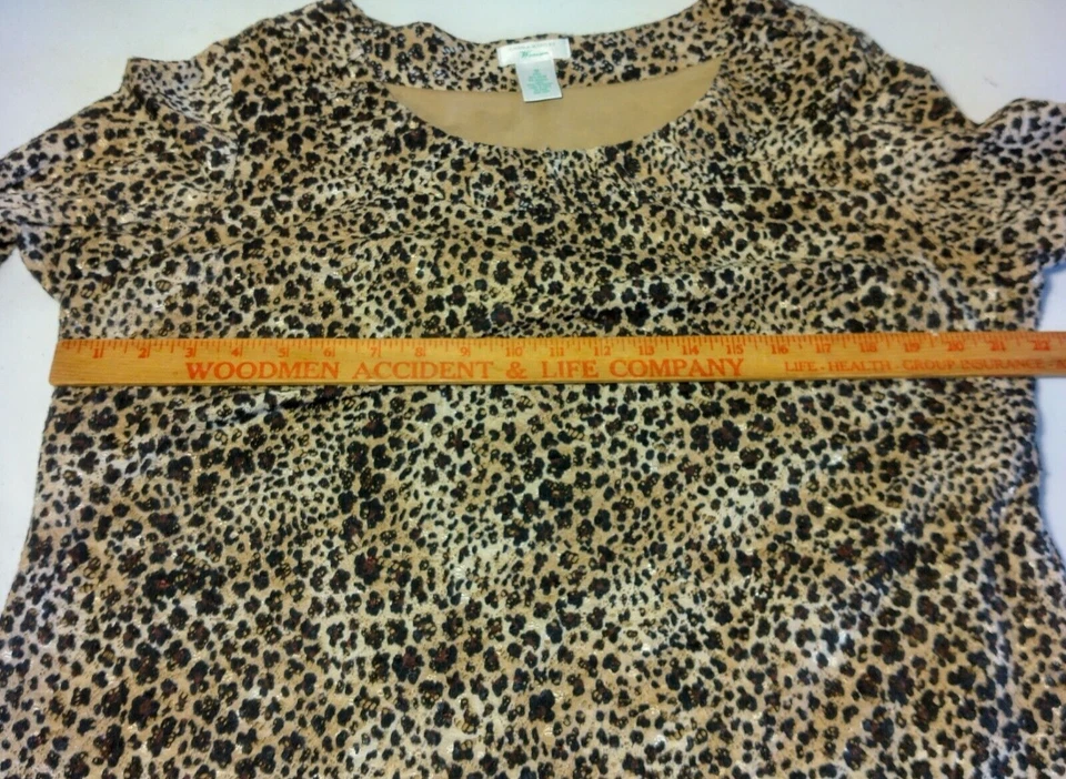 Laura Ashley Shirt Plus Size 1X Brown Black Cat Print Leopard Cheetah Lined Top - Image 3 of 4