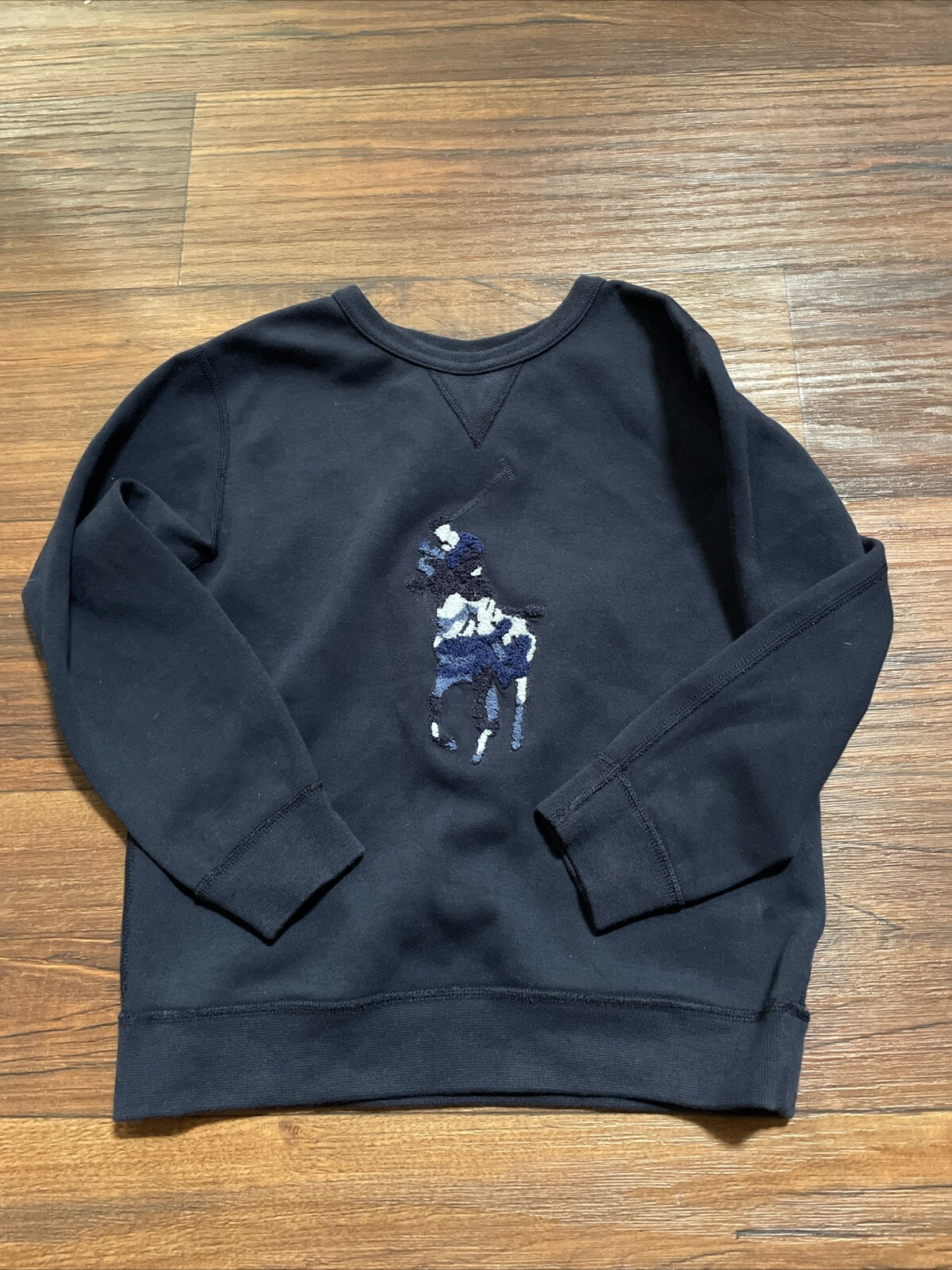 Felpa polo gioventù Ralph Lauren blu scuro maiale pony doppia maglia taglia 7