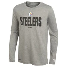 New Era NFL Men's Pittsburgh Steeler's Dri-Tek Heathered Grey Long Sleeve Tee