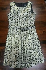 Nine West Women's Metallic Jacquard Belt Fit and Flare Dress-Black/Gold--8--NWOT