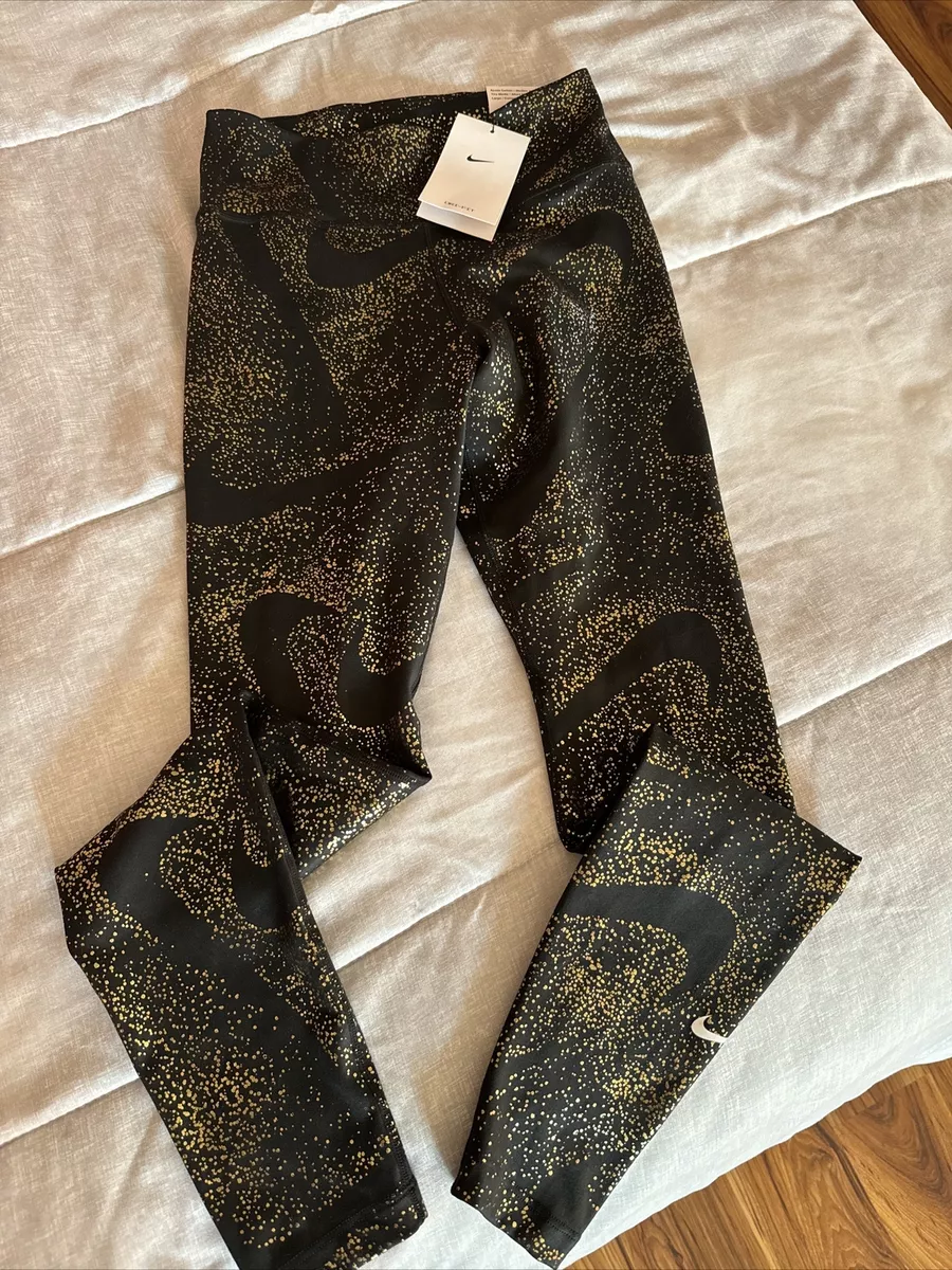 Nike One Women's Metallic Gold & Black Training Leggings Sz XS