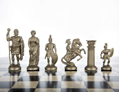 Plastic Chess Pieces RomanLegion 3 3/4'', 9,6 cm Black & Gold - Weighted, Felted