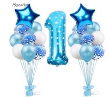 1st Birthday Balloon Blue White Stars Latex
