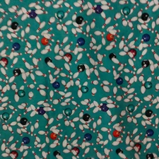 BOWLING PINS BALLS TEAL MASK DIGITAL PRINT COTTON FABRIC BTHY