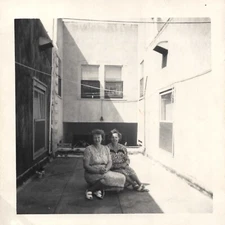 Mother and Aunt Mollie Pose in an Alley Vintage Black & White Photo 3.5" x 3.5"