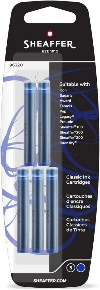 Cartouches D'Encre Sheaffer Pack De 5 Pour Stylos Plume Sheaffer Bleu 96320