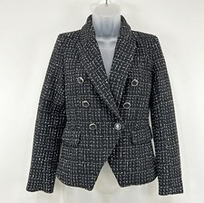 Rachel Zoe Blazer Womens XS Black NWT Double Breasted Tweed Wool Career Office