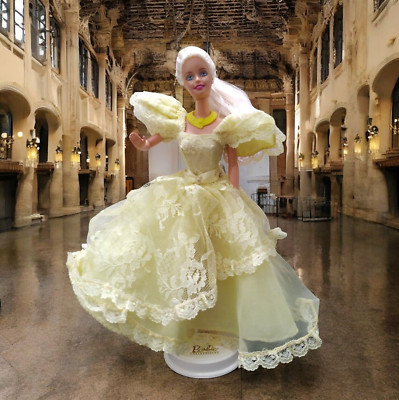Harmony Doll Dress - A Unique Handmade Yellow Lace Doll Ballgown