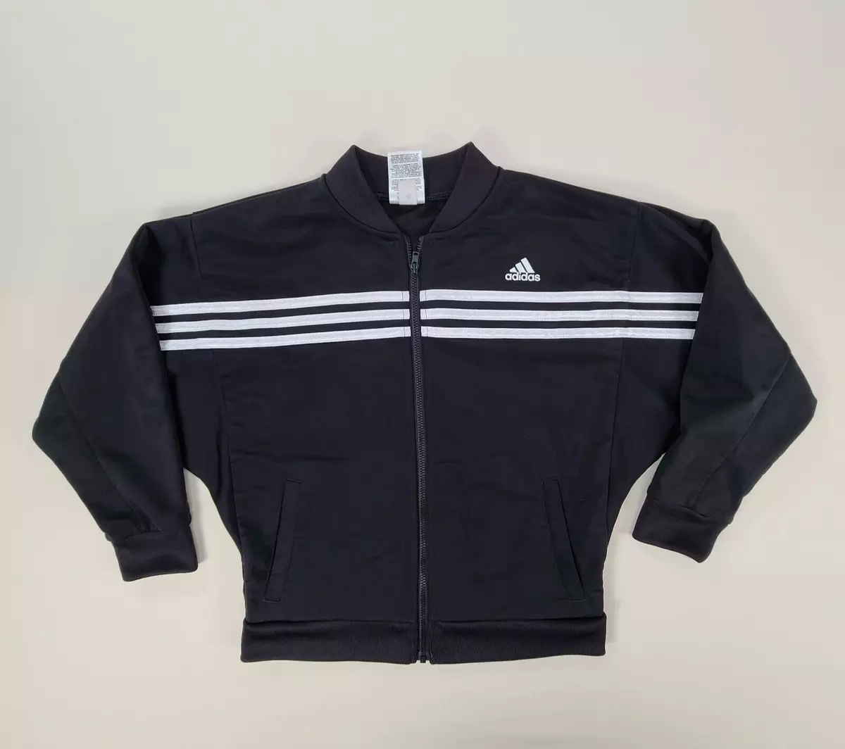 Adidas Girls Jacket Medium Black White Track Jacket 3 Stripes Tricot Youth Kids
