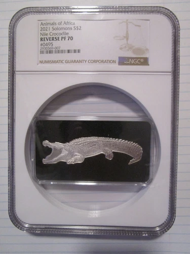 2021 Solomon Islands $2 1oz Nile Crocodile NGC Reverse PF70