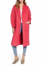 Leith Oversized Overcoat Jacket Single Button Belted Salmon Pink Barbiecore Sz M